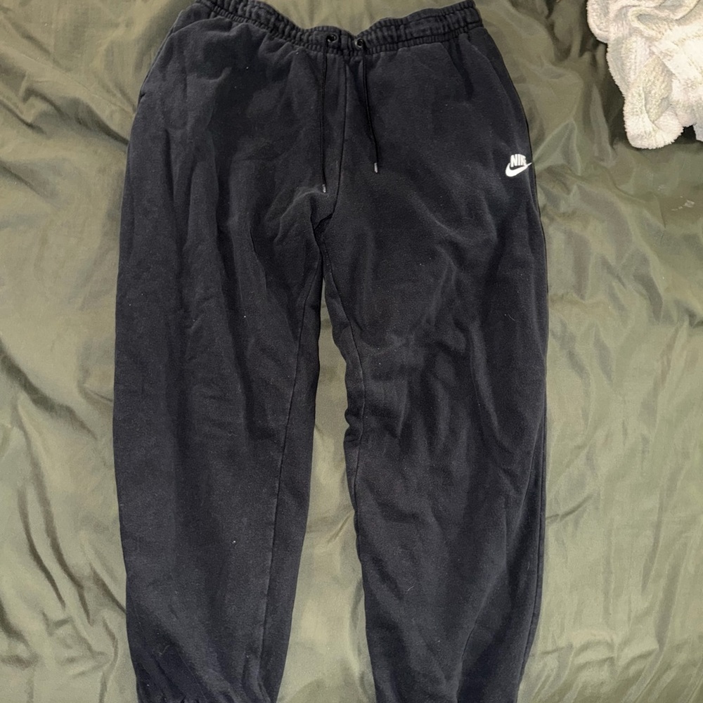 Nike Black Fleece Jogger Sweatpants with White Swoosh